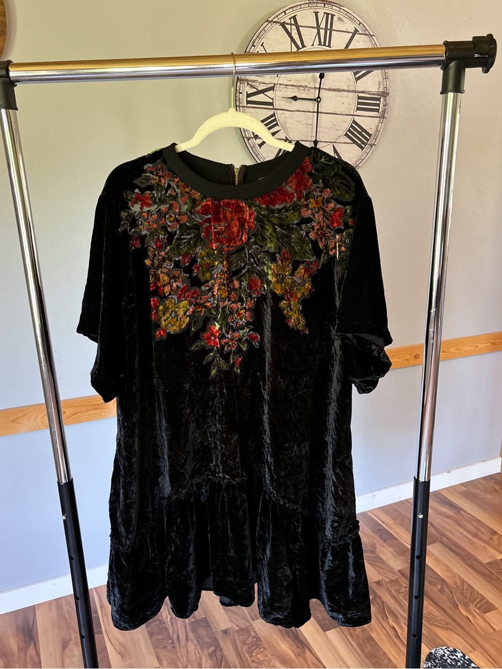 Free People Bohemian Black Floral Velvet Dress - Picture 4 of 7